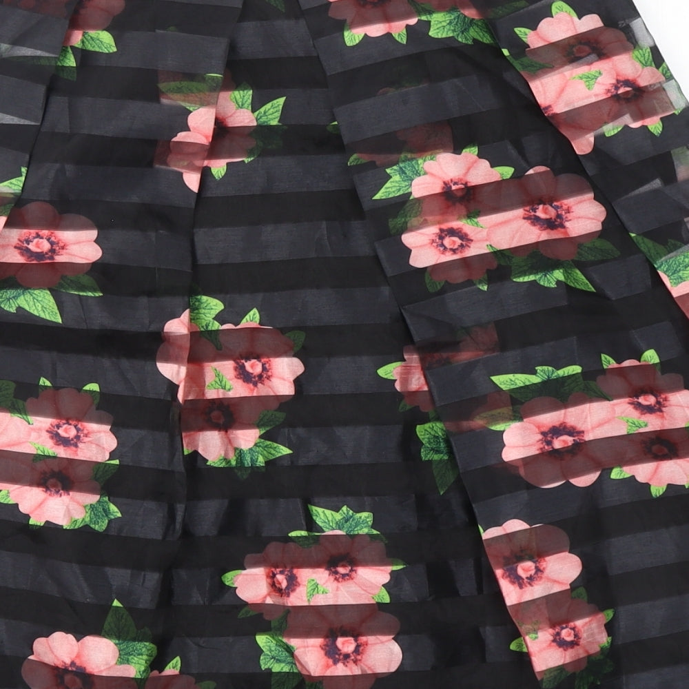 Apricot Womens Black Floral Polyester Pleated Skirt Size 10   Zip