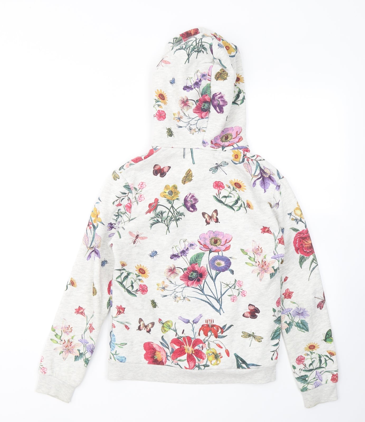 Zara Girls Grey Floral Cotton Full Zip Hoodie Size 11-12 Years  Zip