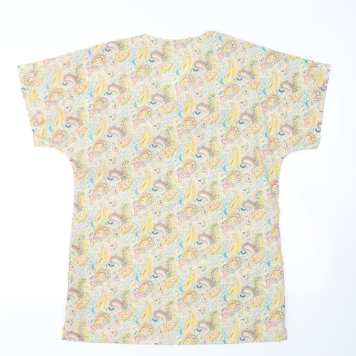 Le Roi Womens Yellow Paisley Polyester Tunic T-Shirt Size 12 V-Neck
