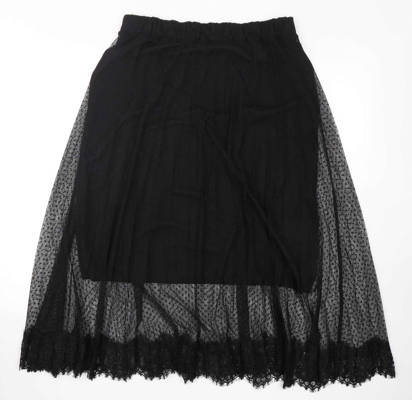 NEXT Womens Black Polka Dot Polyester A-Line Skirt Size 14    - Mesh Overlay