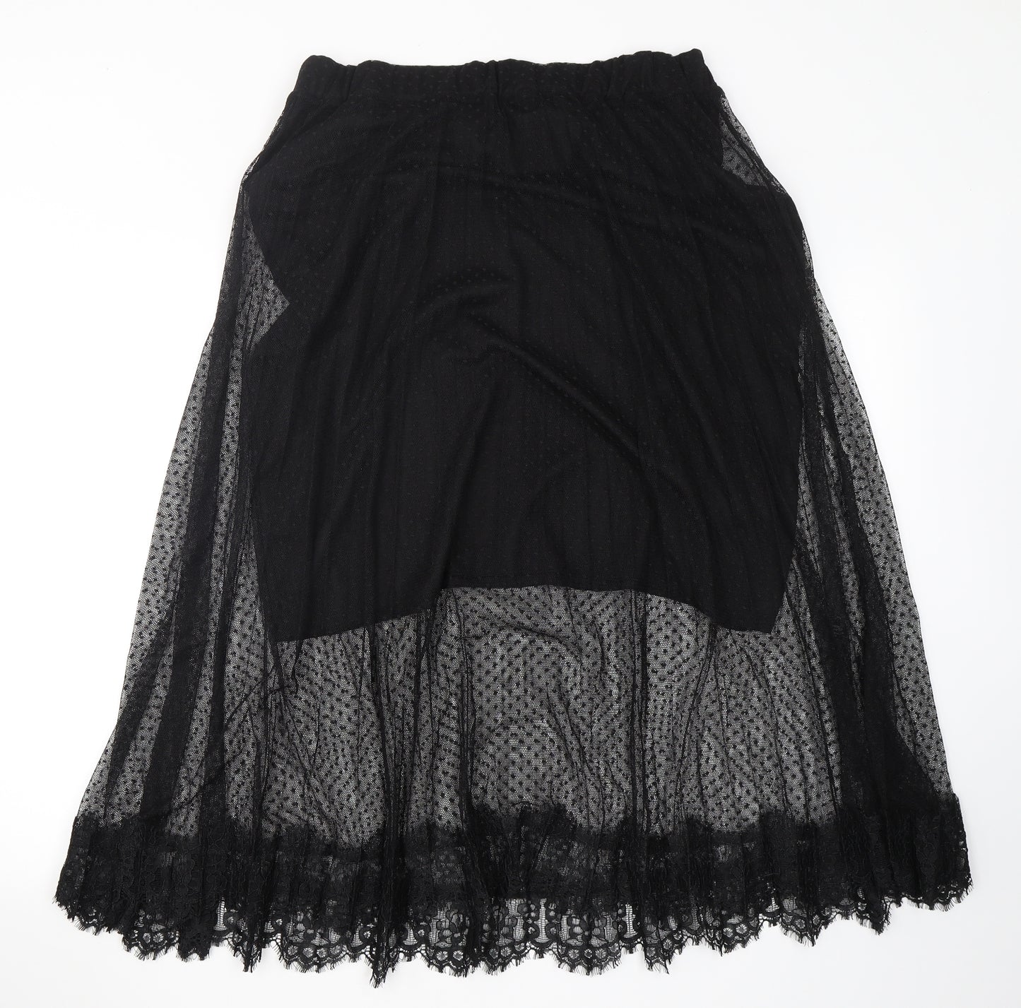 NEXT Womens Black Polka Dot Polyester A-Line Skirt Size 14    - Mesh Overlay