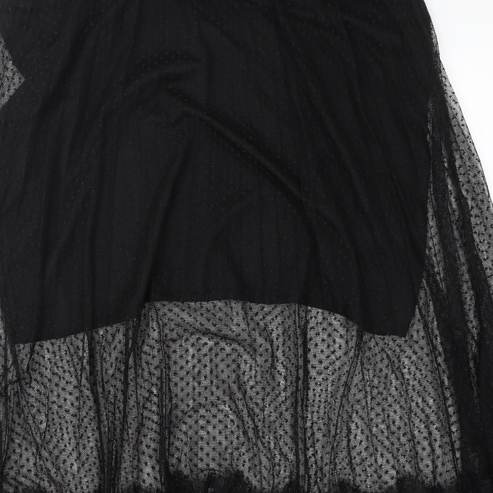 NEXT Womens Black Polka Dot Polyester A-Line Skirt Size 14    - Mesh Overlay