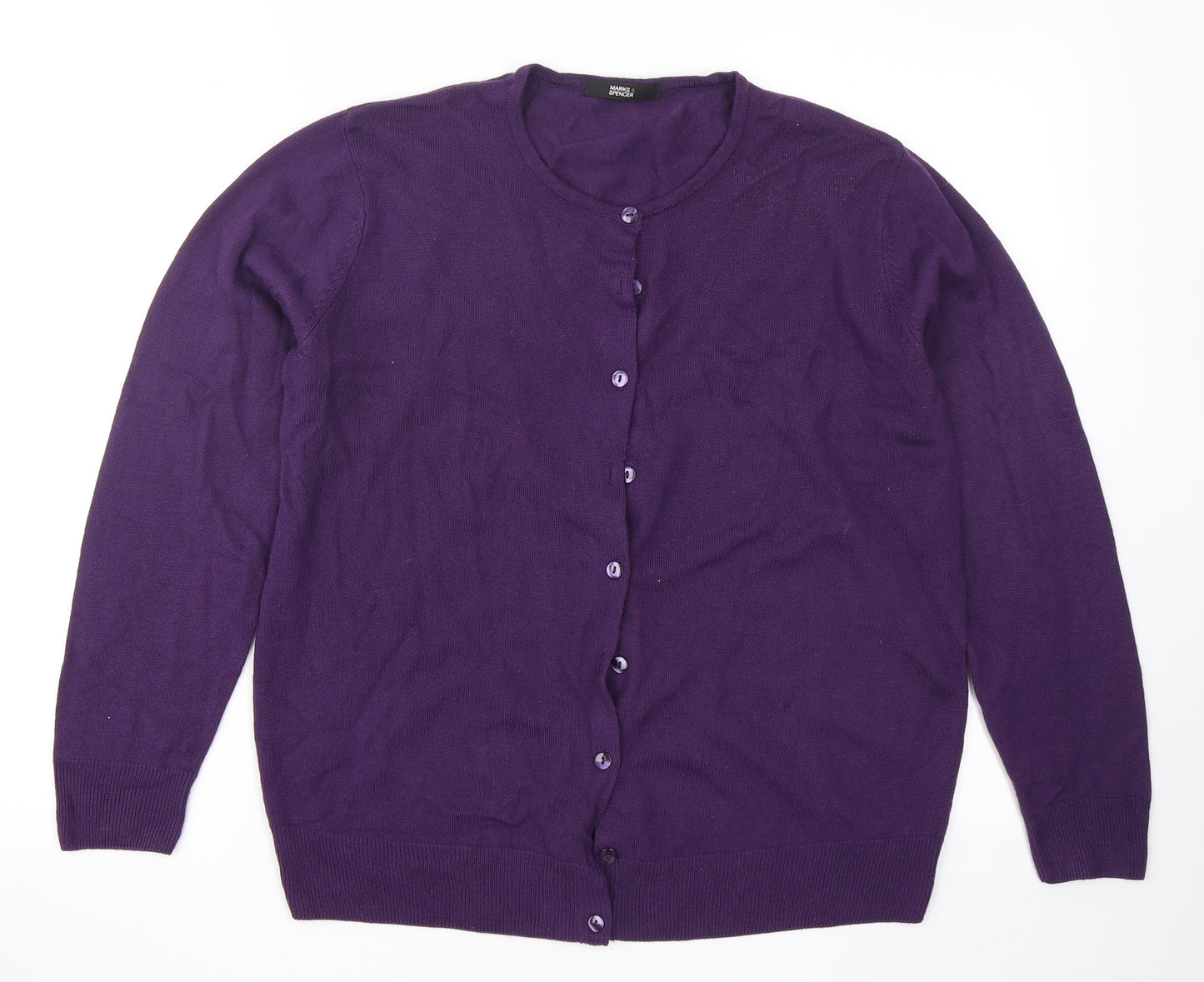 Marks & Spencer Womens Purple Crew Neck  Acrylic Cardigan Jumper Size 16