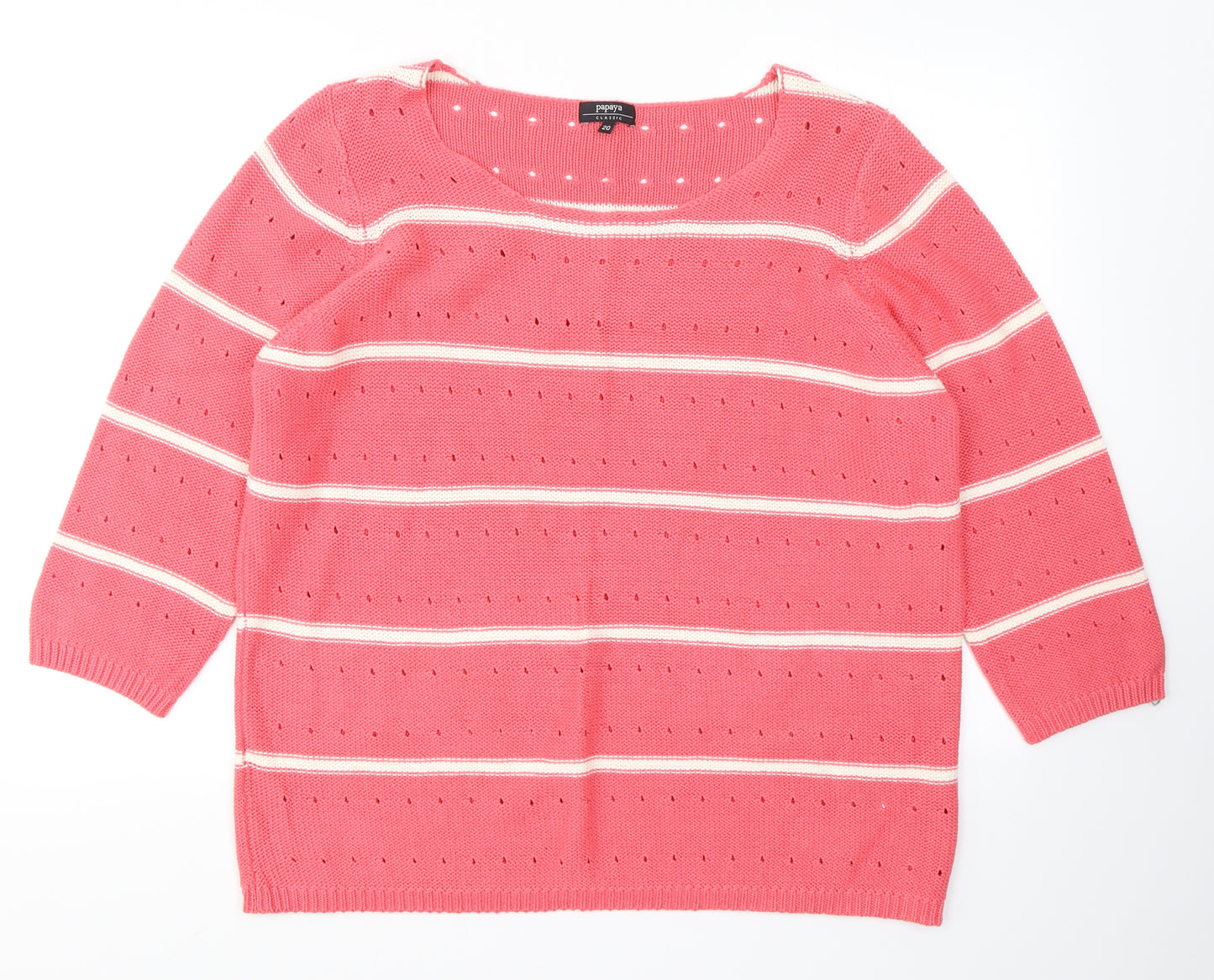 Papaya Womens Pink Round Neck Striped Cotton Pullover Jumper Size 20