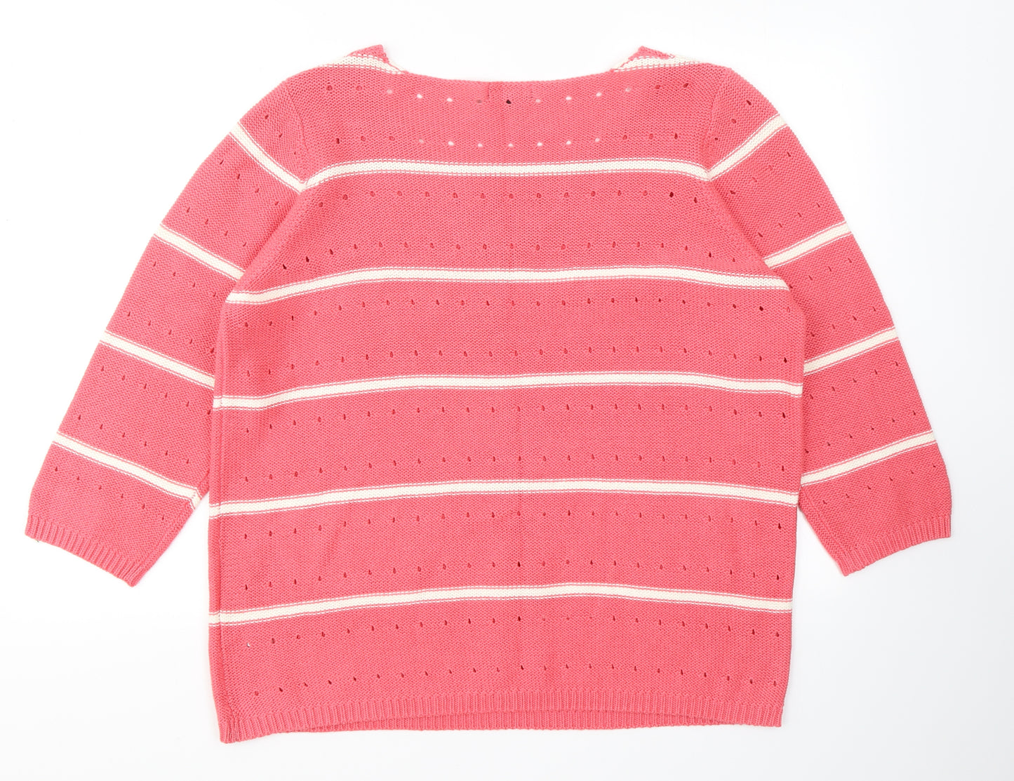 Papaya Womens Pink Round Neck Striped Cotton Pullover Jumper Size 20