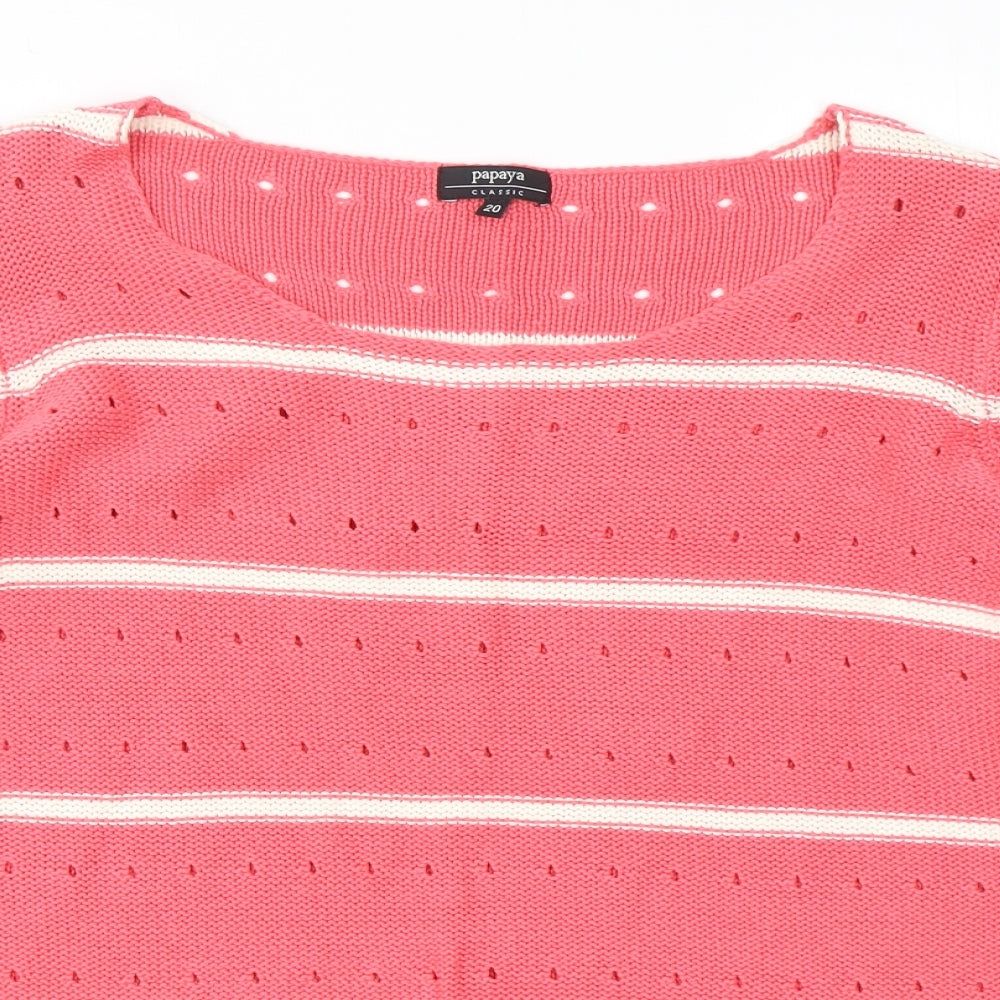 Papaya Womens Pink Round Neck Striped Cotton Pullover Jumper Size 20