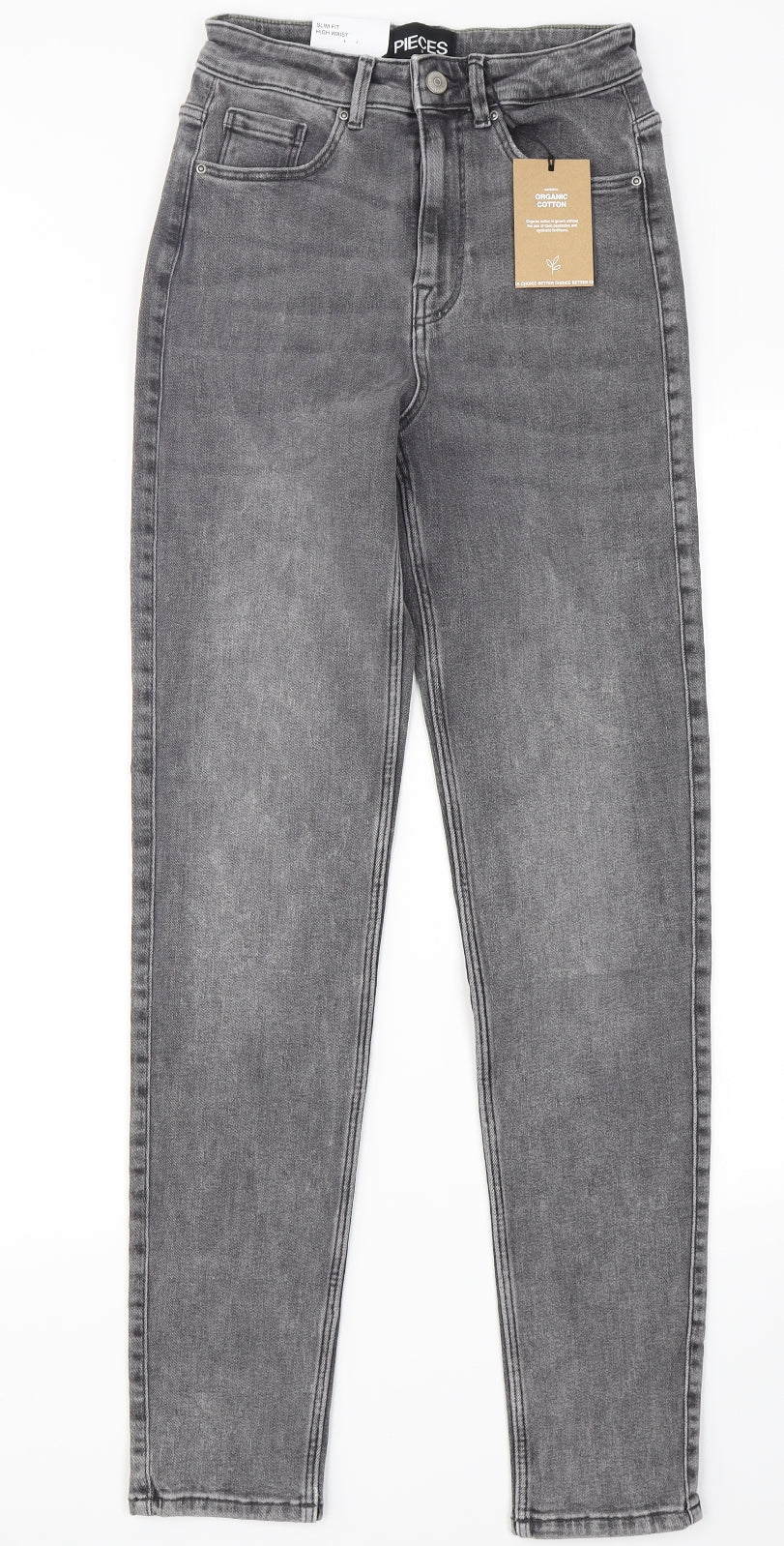 Pieces Womens Grey  Cotton Skinny Jeans Size S L30 in Slim Button