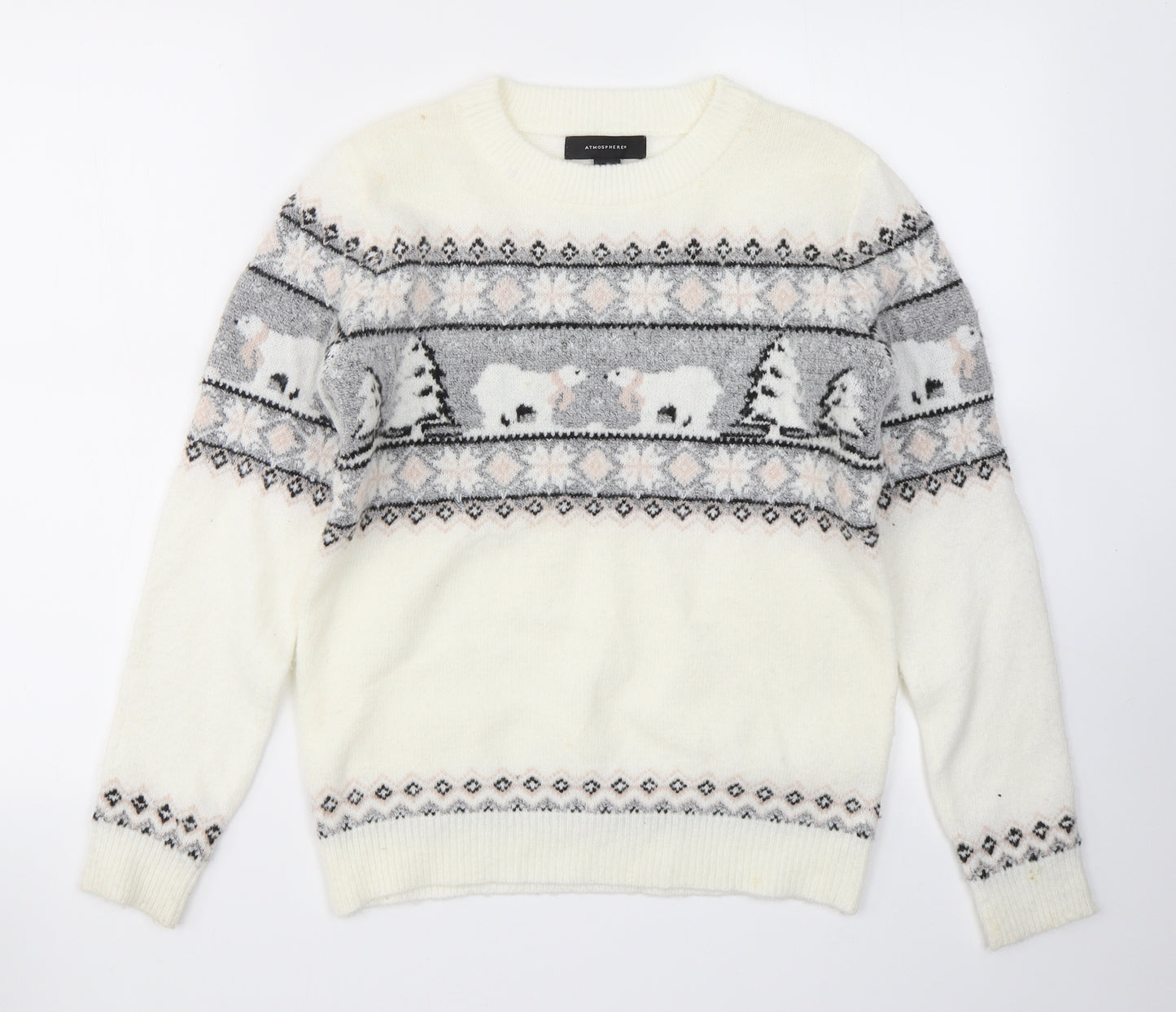 Atmosphere Womens Ivory Crew Neck  Acrylic Pullover Jumper Size S   - Christmas Jumper