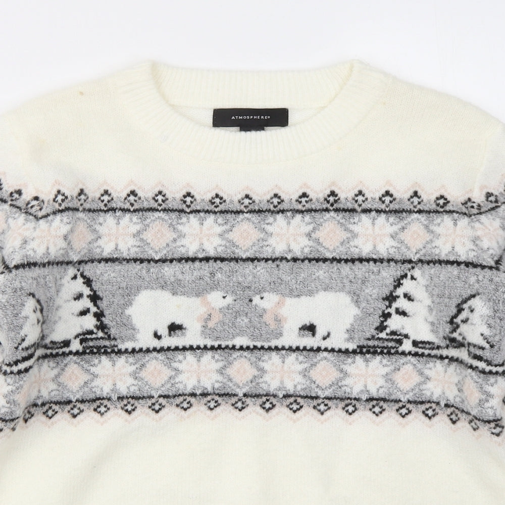 Atmosphere Womens Ivory Crew Neck  Acrylic Pullover Jumper Size S   - Christmas Jumper