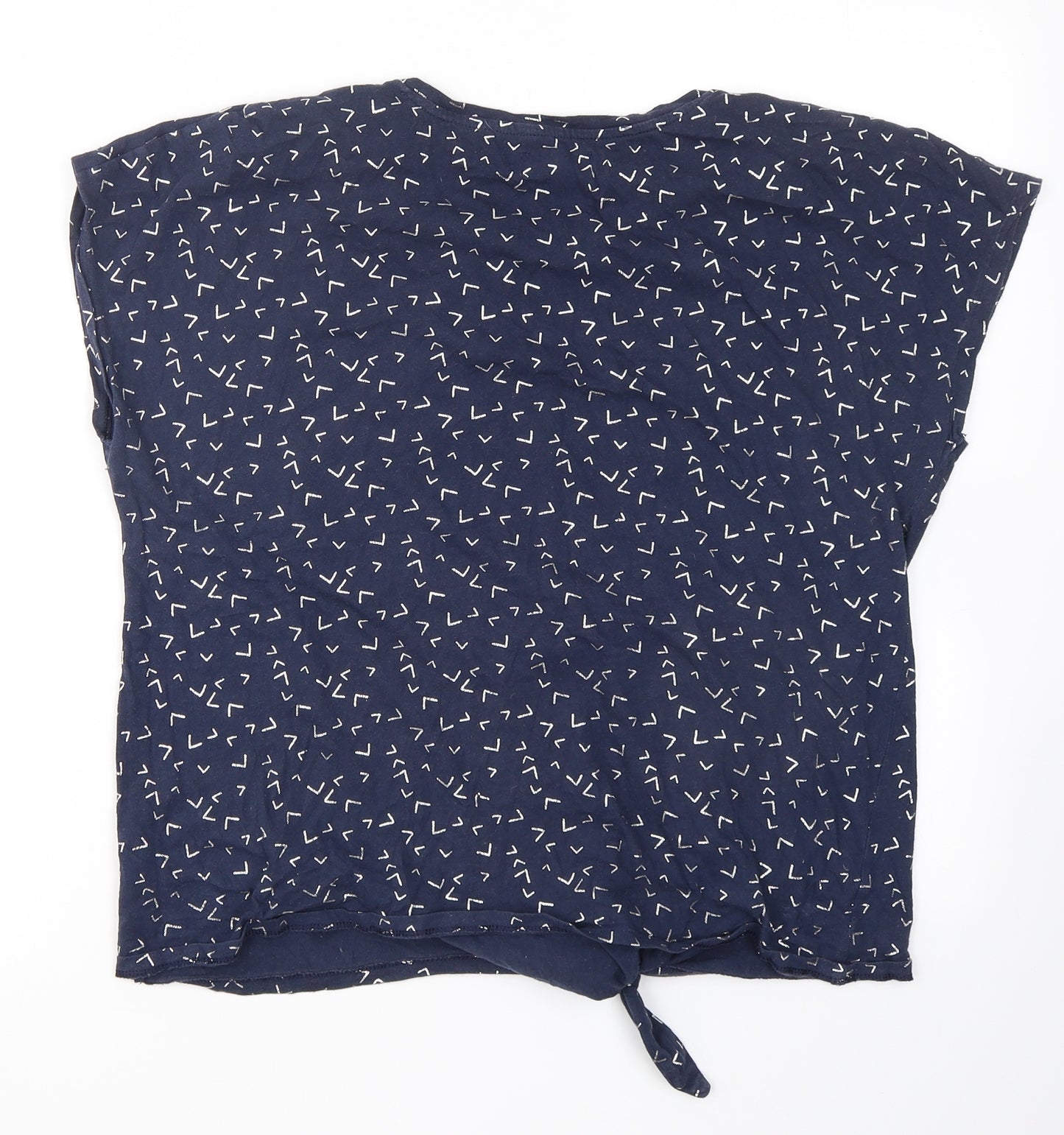 Papaya Womens Blue Geometric Cotton Basic T-Shirt Size 14 Crew Neck - Tie Front