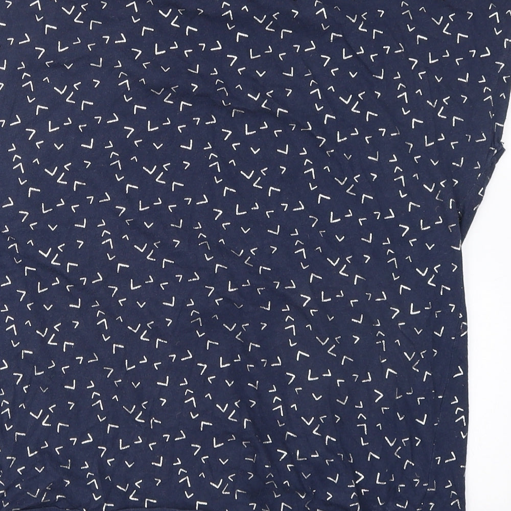 Papaya Womens Blue Geometric Cotton Basic T-Shirt Size 14 Crew Neck - Tie Front