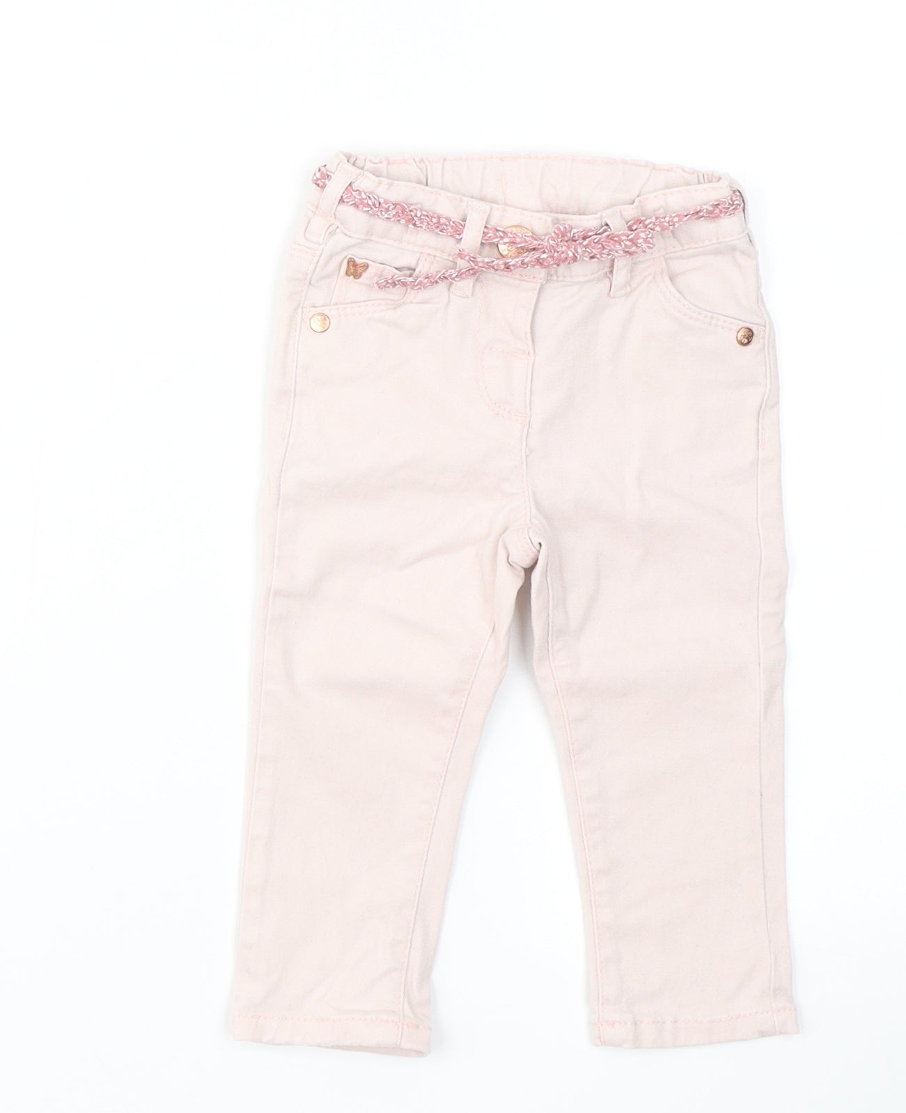NEXT Girls Pink  Cotton Capri Jeans Size 9-12 Months  Button