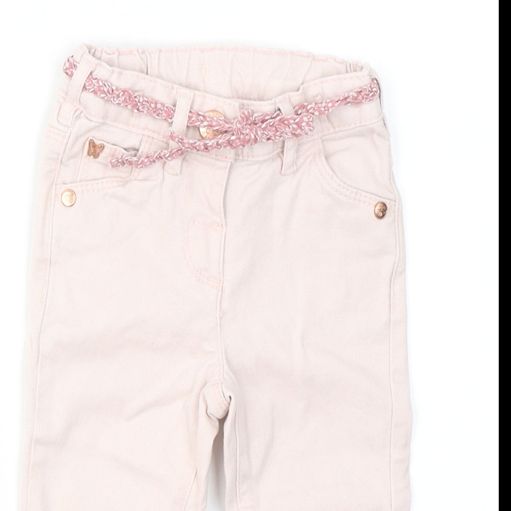 NEXT Girls Pink  Cotton Capri Jeans Size 9-12 Months  Button