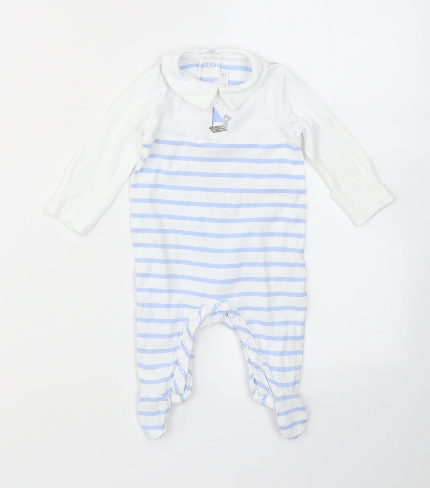 The White Company Boys Blue Striped Cotton Babygrow One-Piece Size 0-3 Months  Snap - Bear