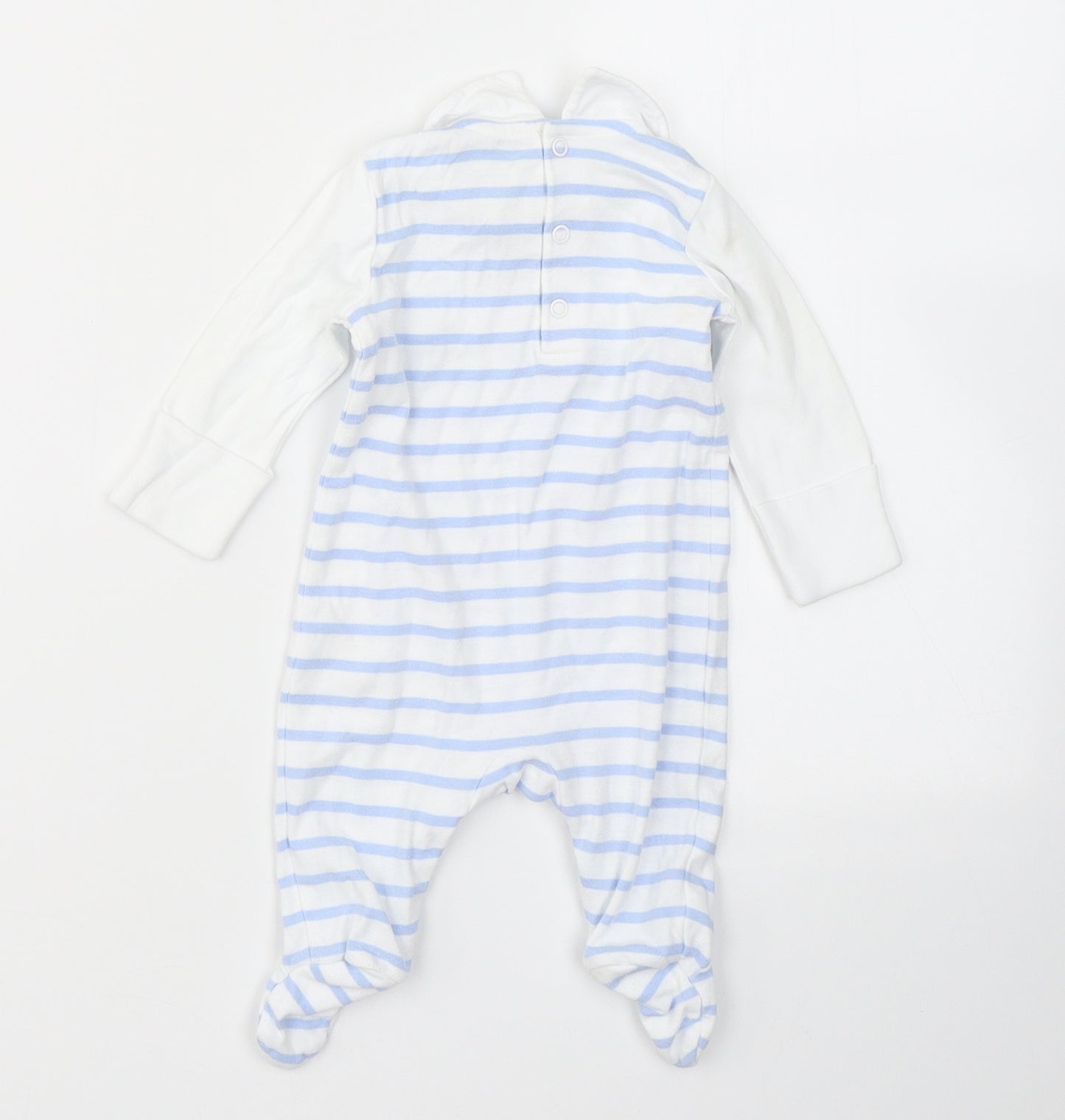The White Company Boys Blue Striped Cotton Babygrow One-Piece Size 0-3 Months  Snap - Bear