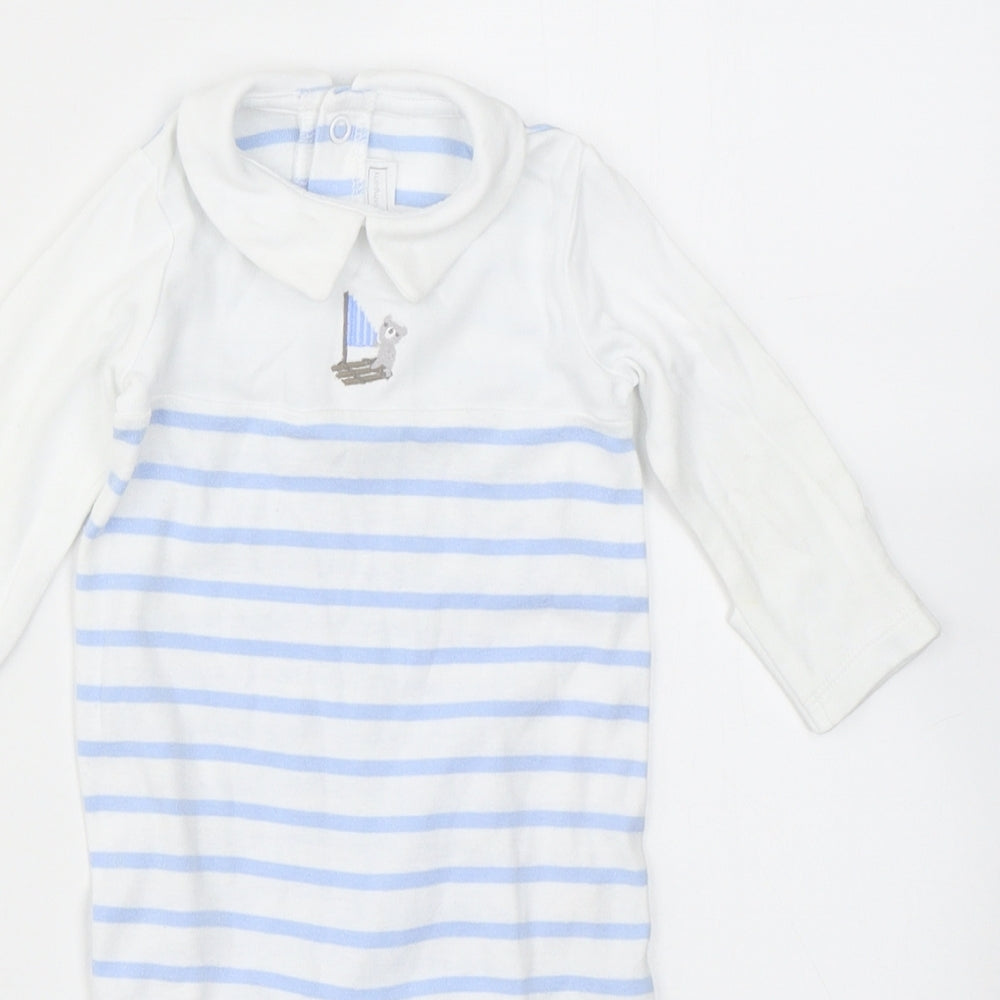 The White Company Boys Blue Striped Cotton Babygrow One-Piece Size 0-3 Months  Snap - Bear