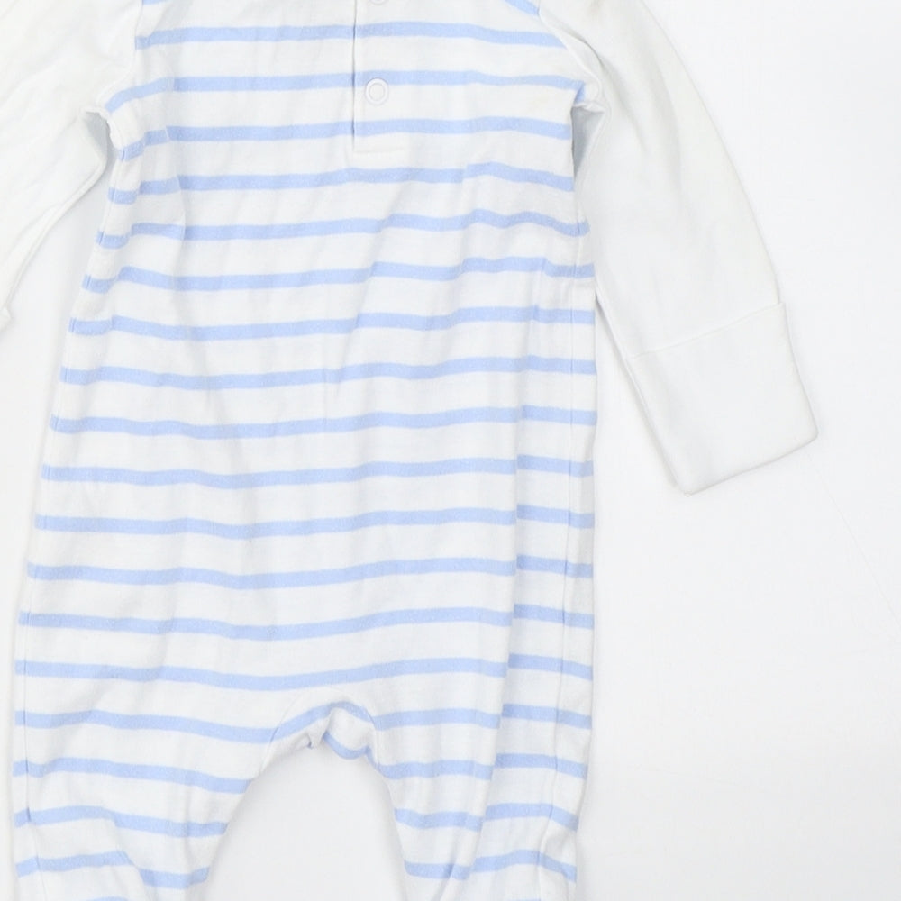 The White Company Boys Blue Striped Cotton Babygrow One-Piece Size 0-3 Months  Snap - Bear