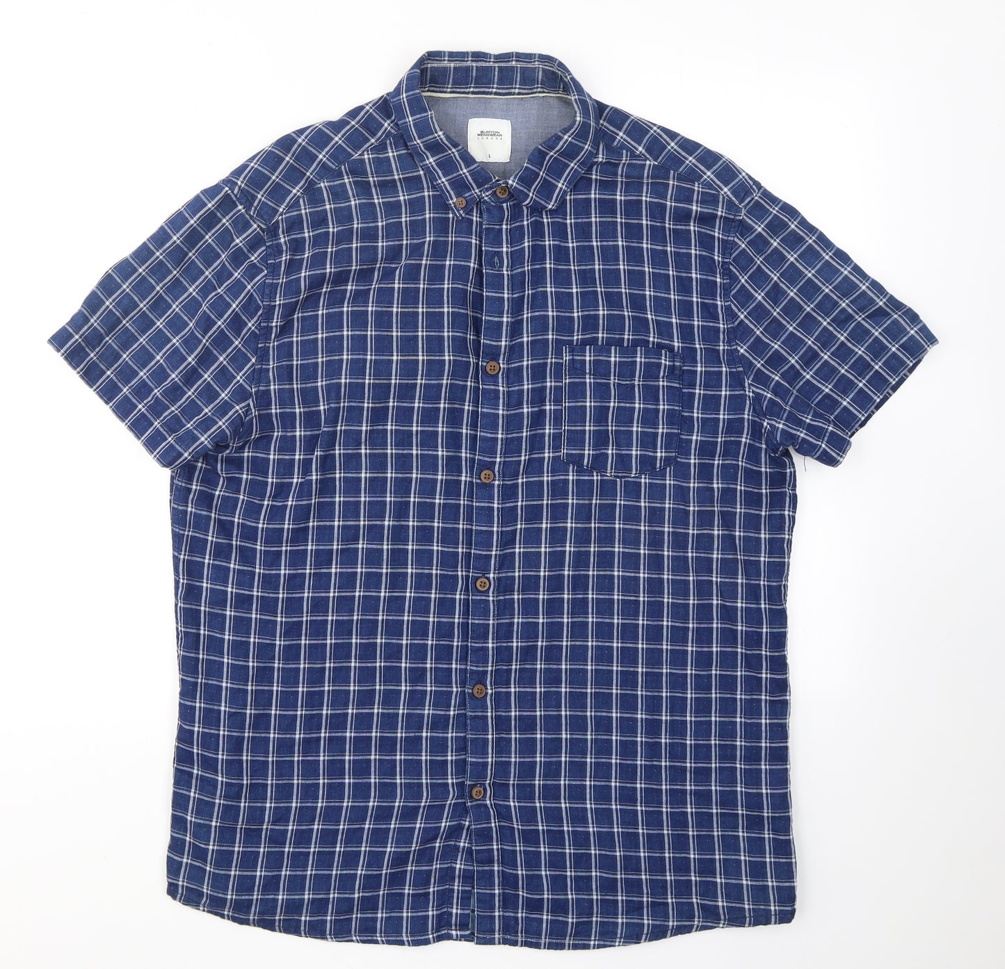 Burton Mens Blue Check Cotton  Button-Up Size L Collared Button - Chest Pocket