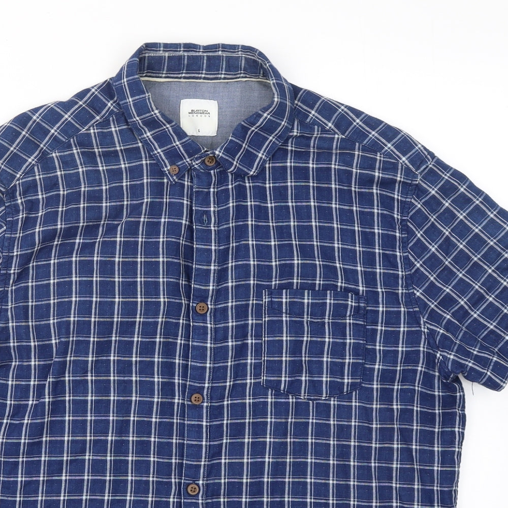Burton Mens Blue Check Cotton  Button-Up Size L Collared Button - Chest Pocket