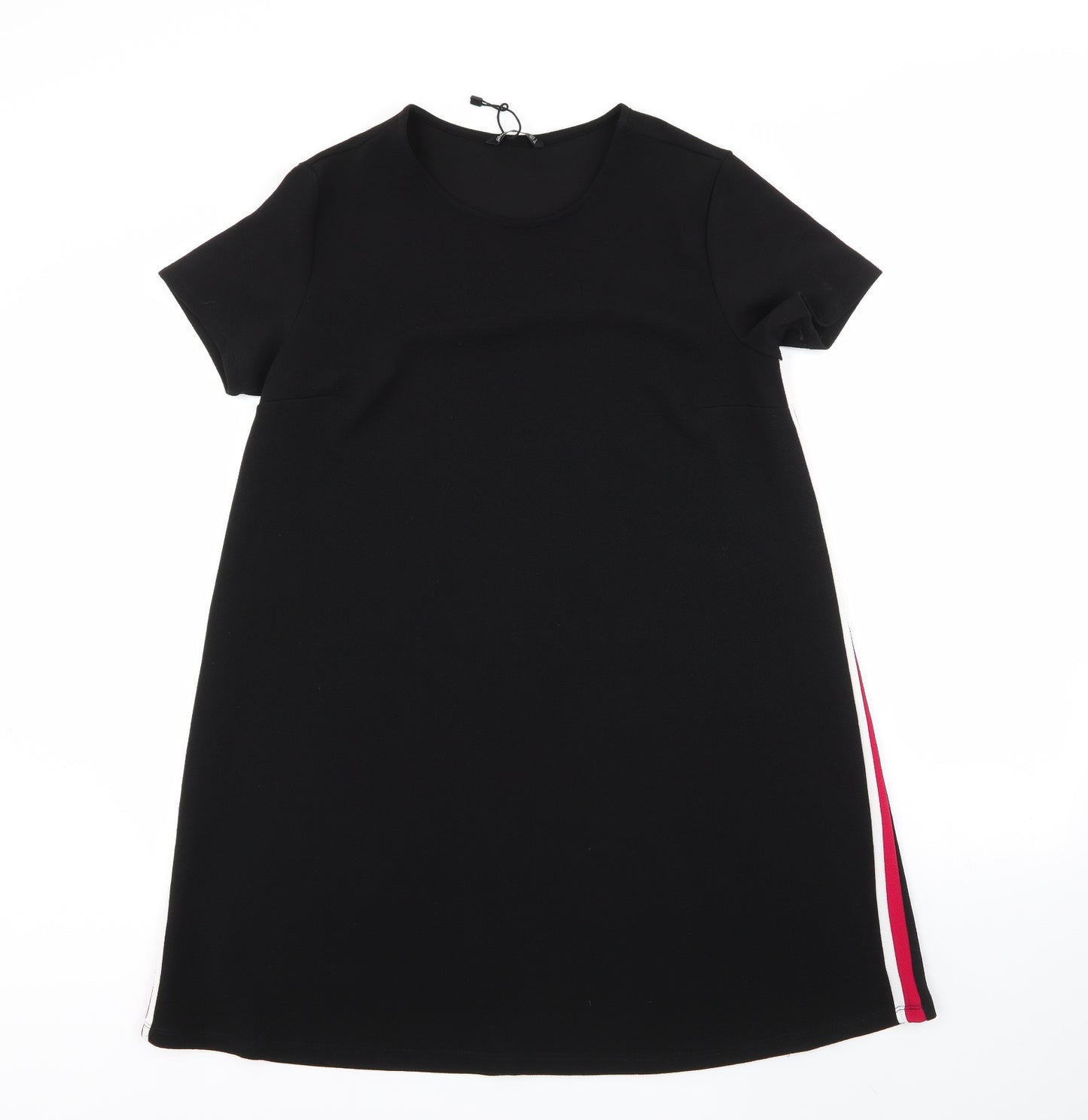 Stradivarius Womens Black Striped Polyester Fit & Flare  Size L  Round Neck