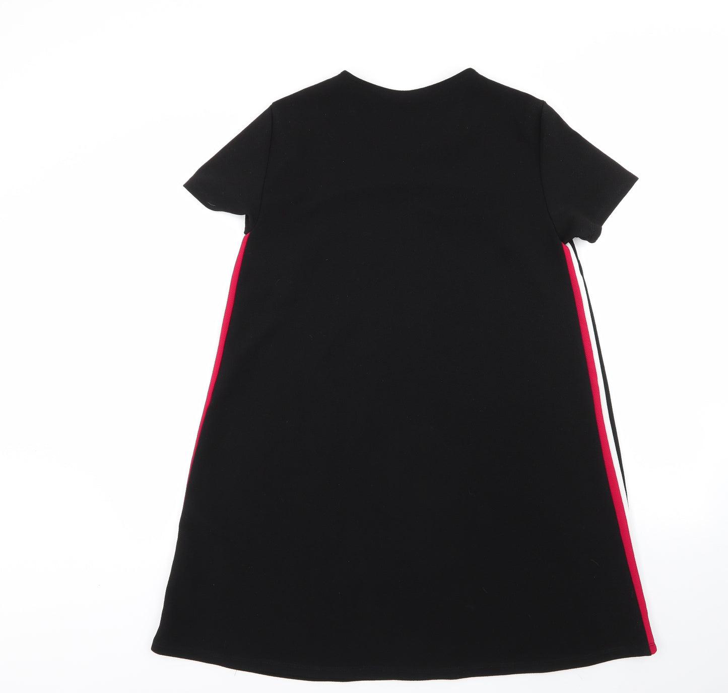 Stradivarius Womens Black Striped Polyester Fit & Flare  Size L  Round Neck
