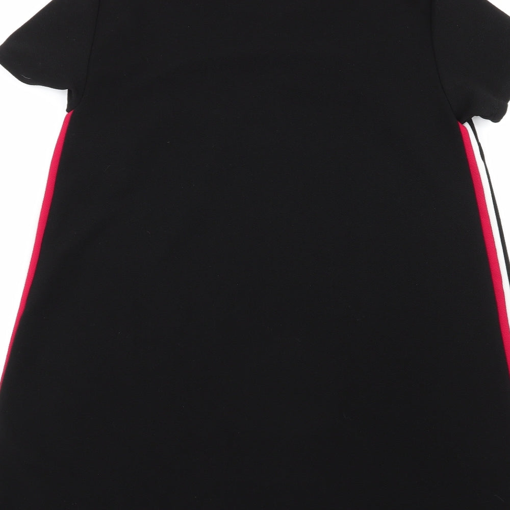Stradivarius Womens Black Striped Polyester Fit & Flare  Size L  Round Neck