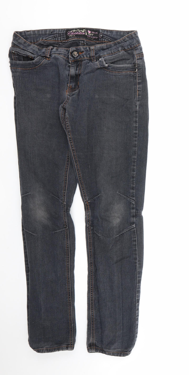 chickster Womens Black  Cotton Straight Jeans Size 12 L27 in Regular
