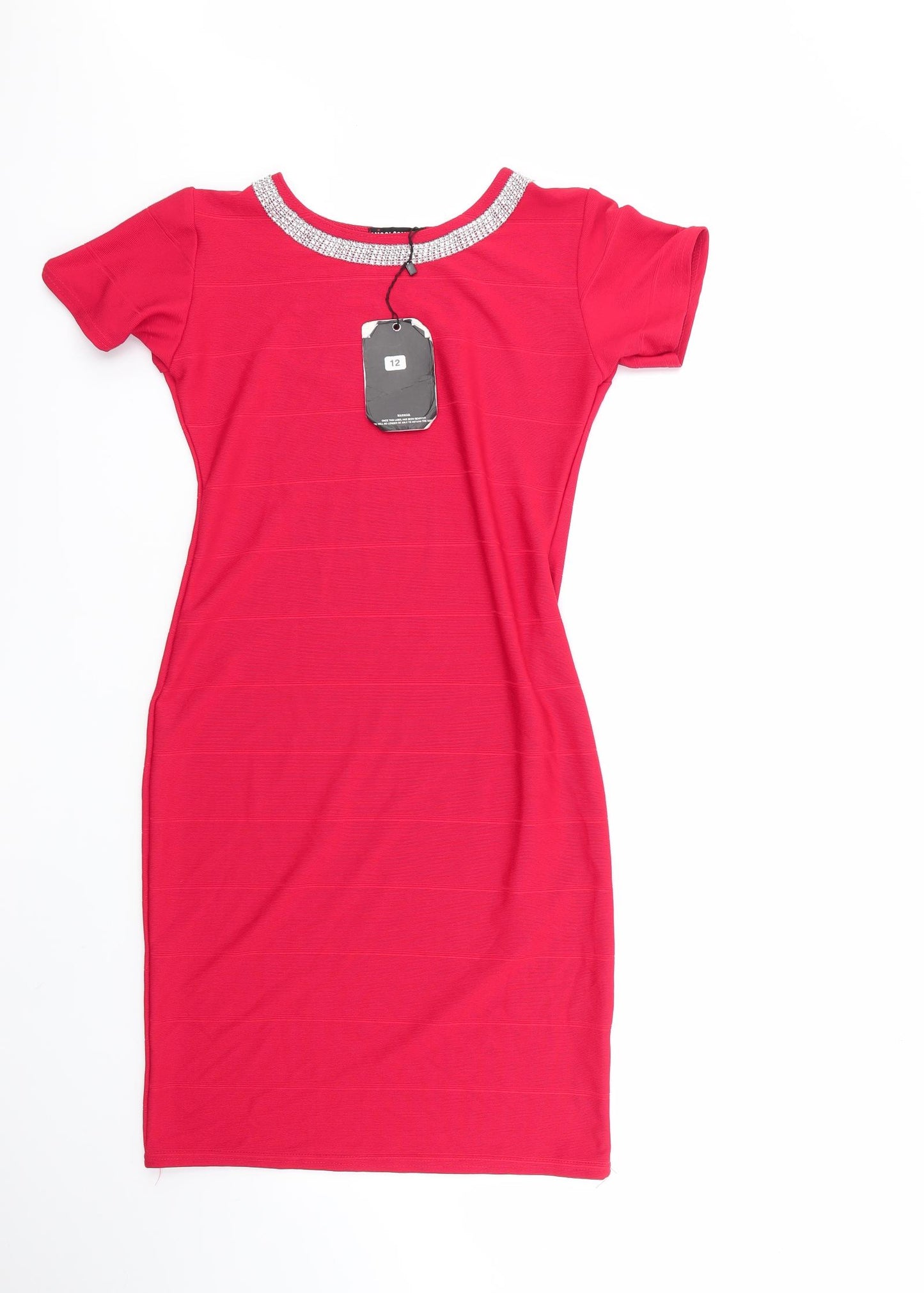 MissLook Womens Red  Polyester Bodycon  Size 12  Round Neck