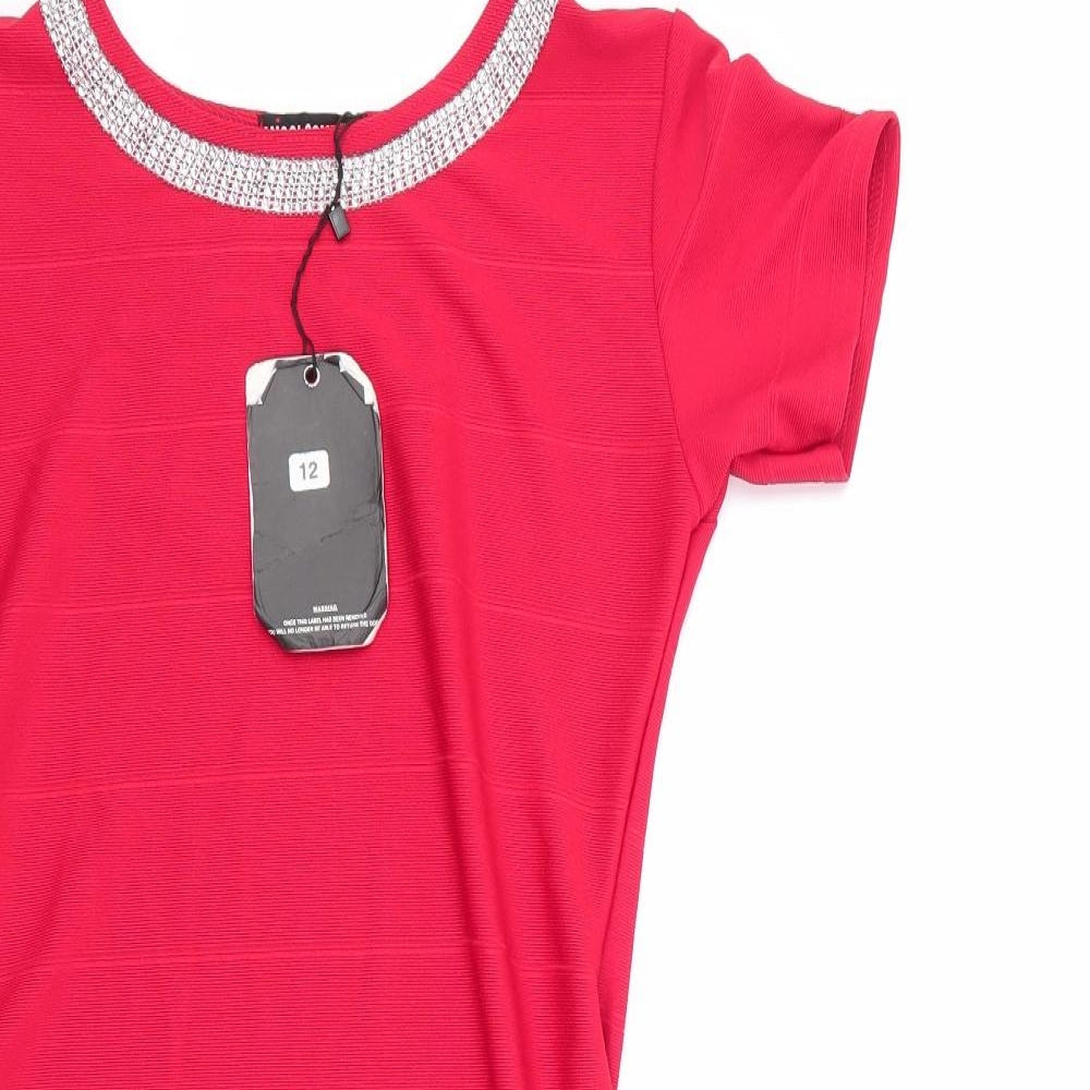 MissLook Womens Red  Polyester Bodycon  Size 12  Round Neck