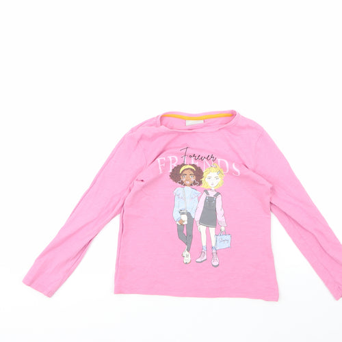Matalan Girls Pink  100% Cotton Basic T-Shirt Size 7 Years Round Neck