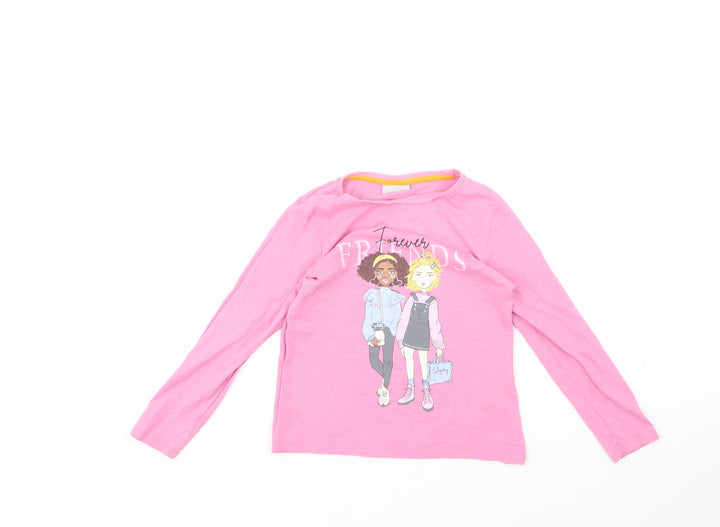 Matalan Girls Pink  100% Cotton Basic T-Shirt Size 7 Years Round Neck