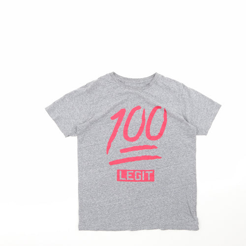 the children's place Girls Grey Geometric Cotton Basic T-Shirt Size 14 Years Round Neck