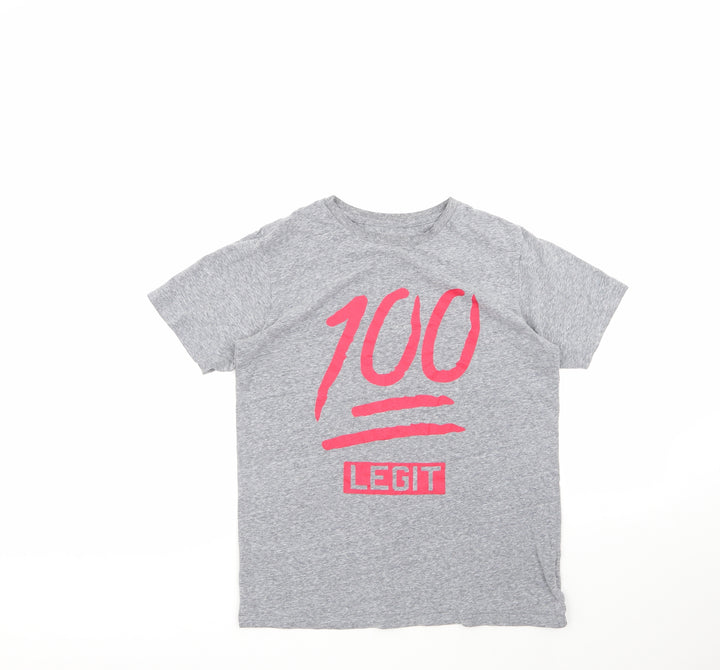 the children's place Girls Grey Geometric Cotton Basic T-Shirt Size 14 Years Round Neck