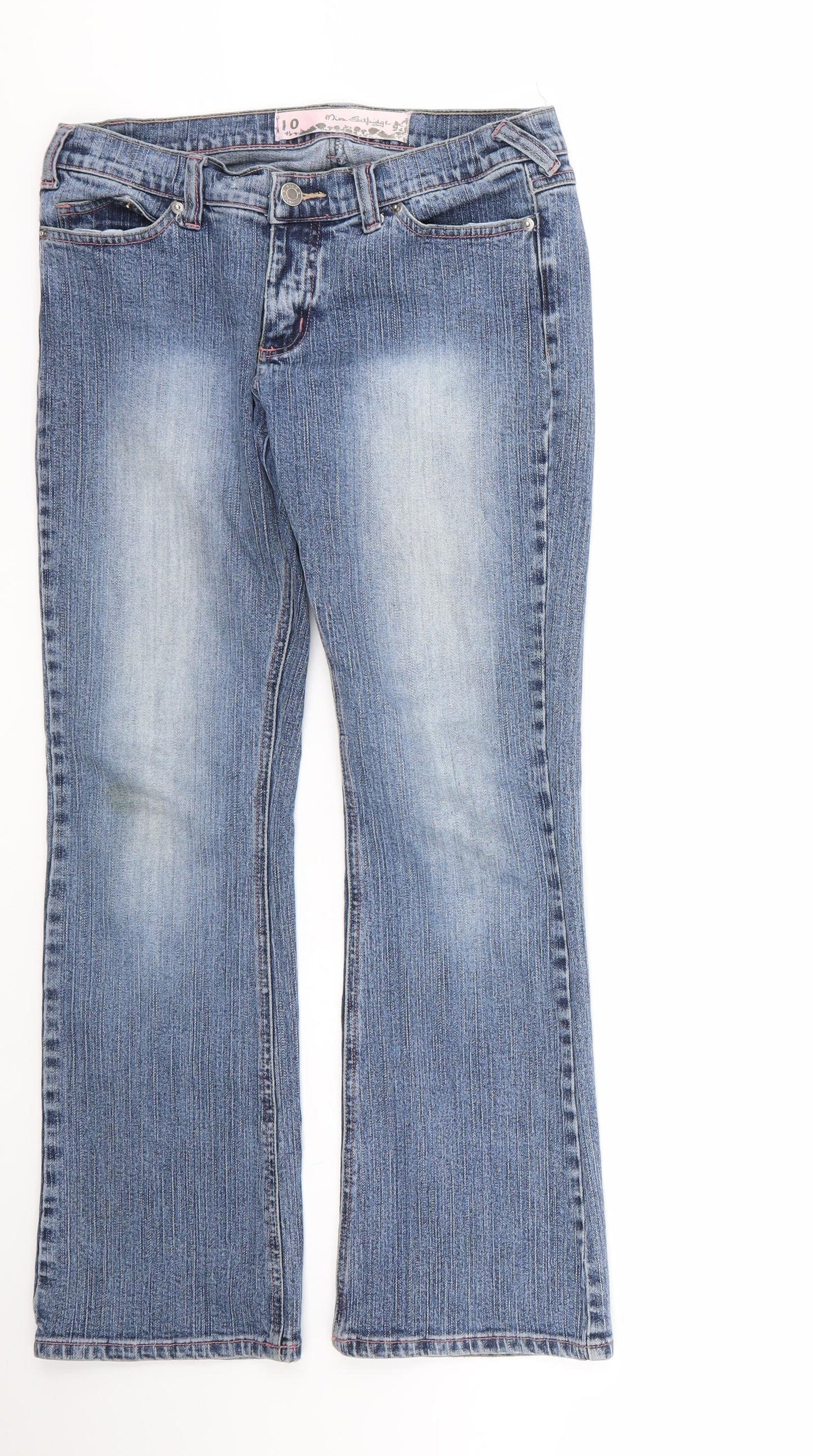 Miss Selfridge Womens Blue  Cotton Straight Jeans Size 10 L27 in Regular