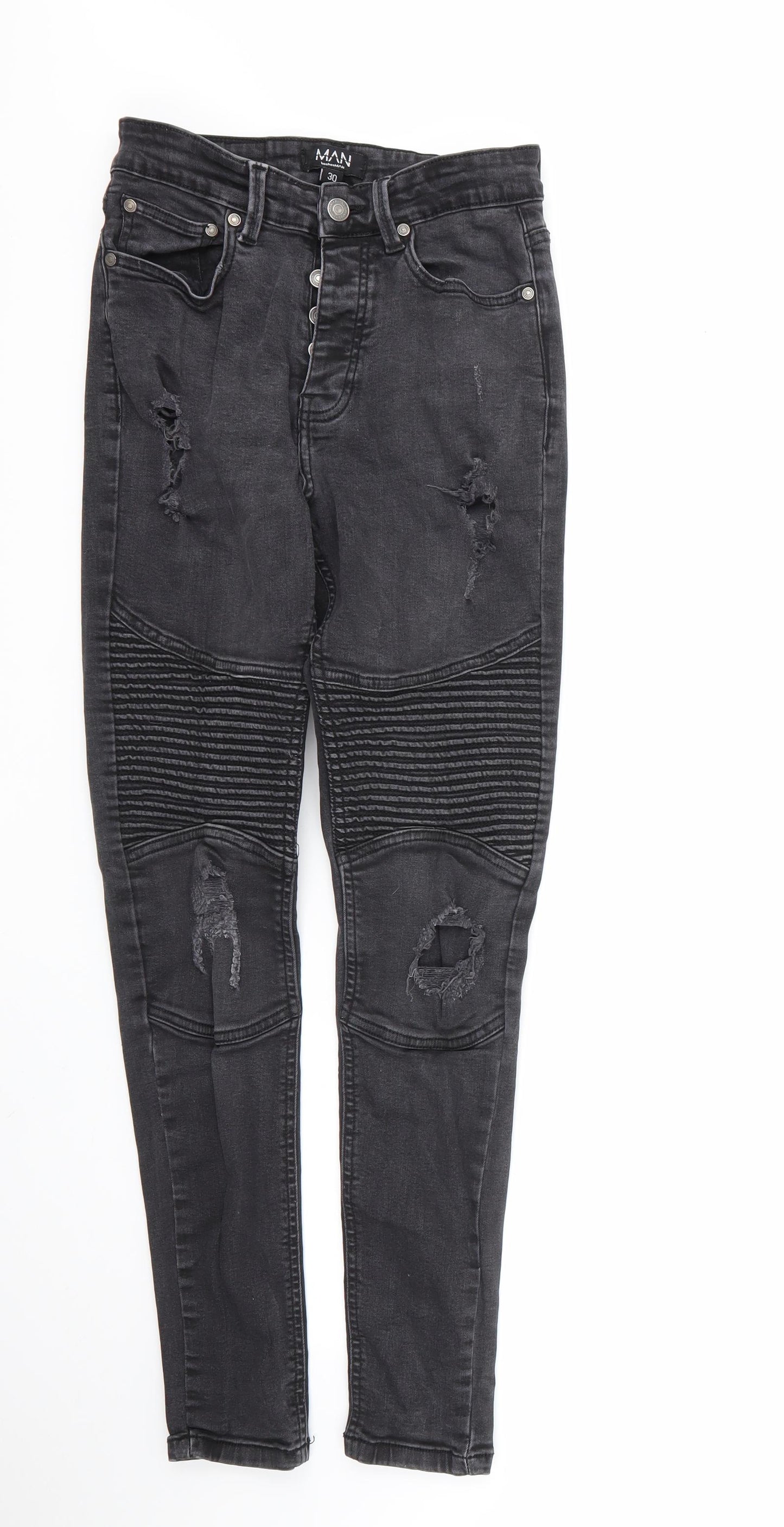 boohoo man Mens Black  Cotton Skinny Jeans Size 30 L28 in Regular