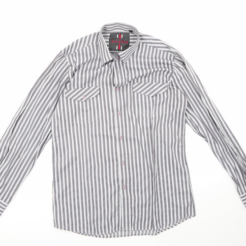 smart look Mens Multicoloured Striped Polyester  Button-Up Size 39 Crew Neck