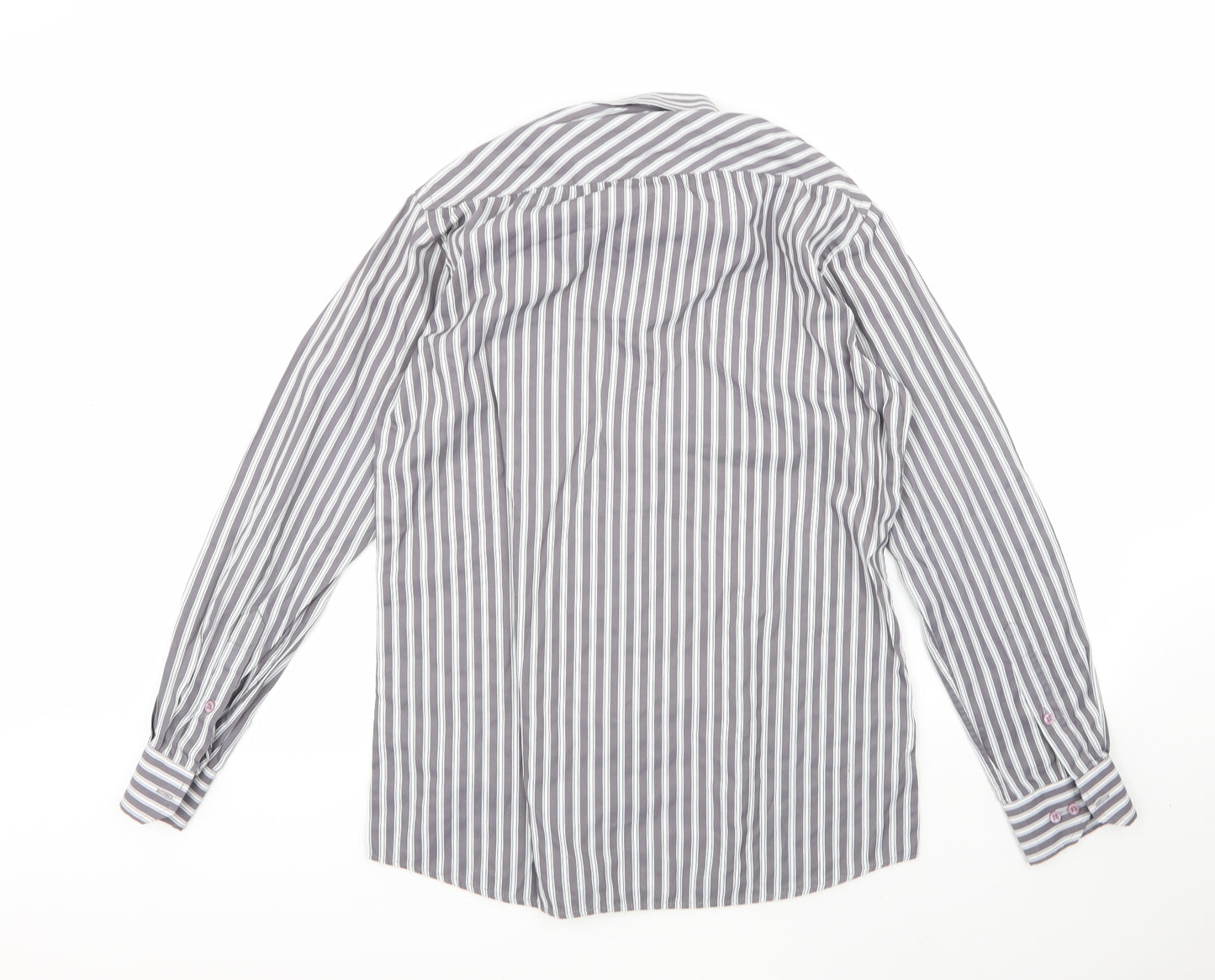 smart look Mens Multicoloured Striped Polyester  Button-Up Size 39 Crew Neck