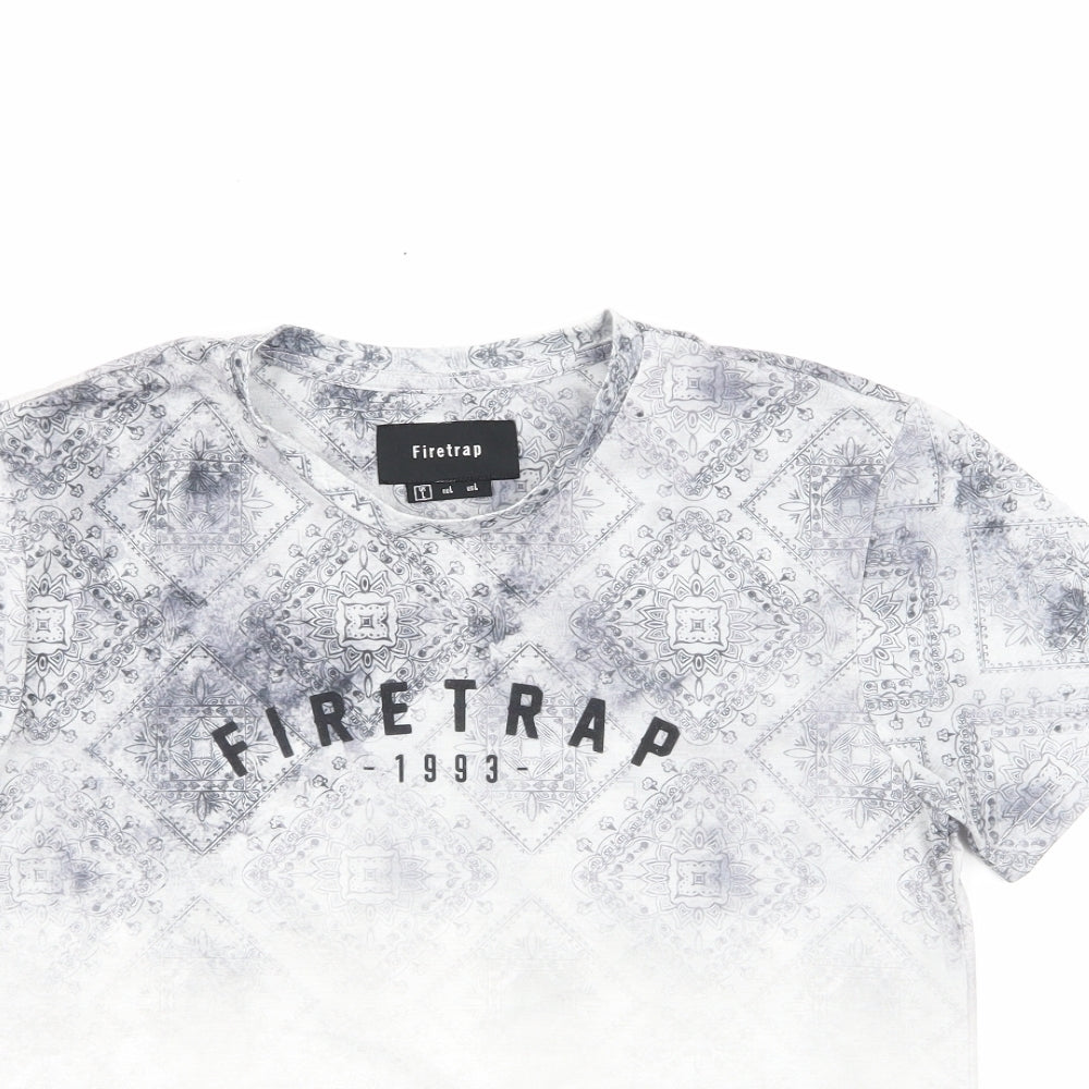 Firetrap Mens Multicoloured Geometric Polyester  T-Shirt Size L Round Neck