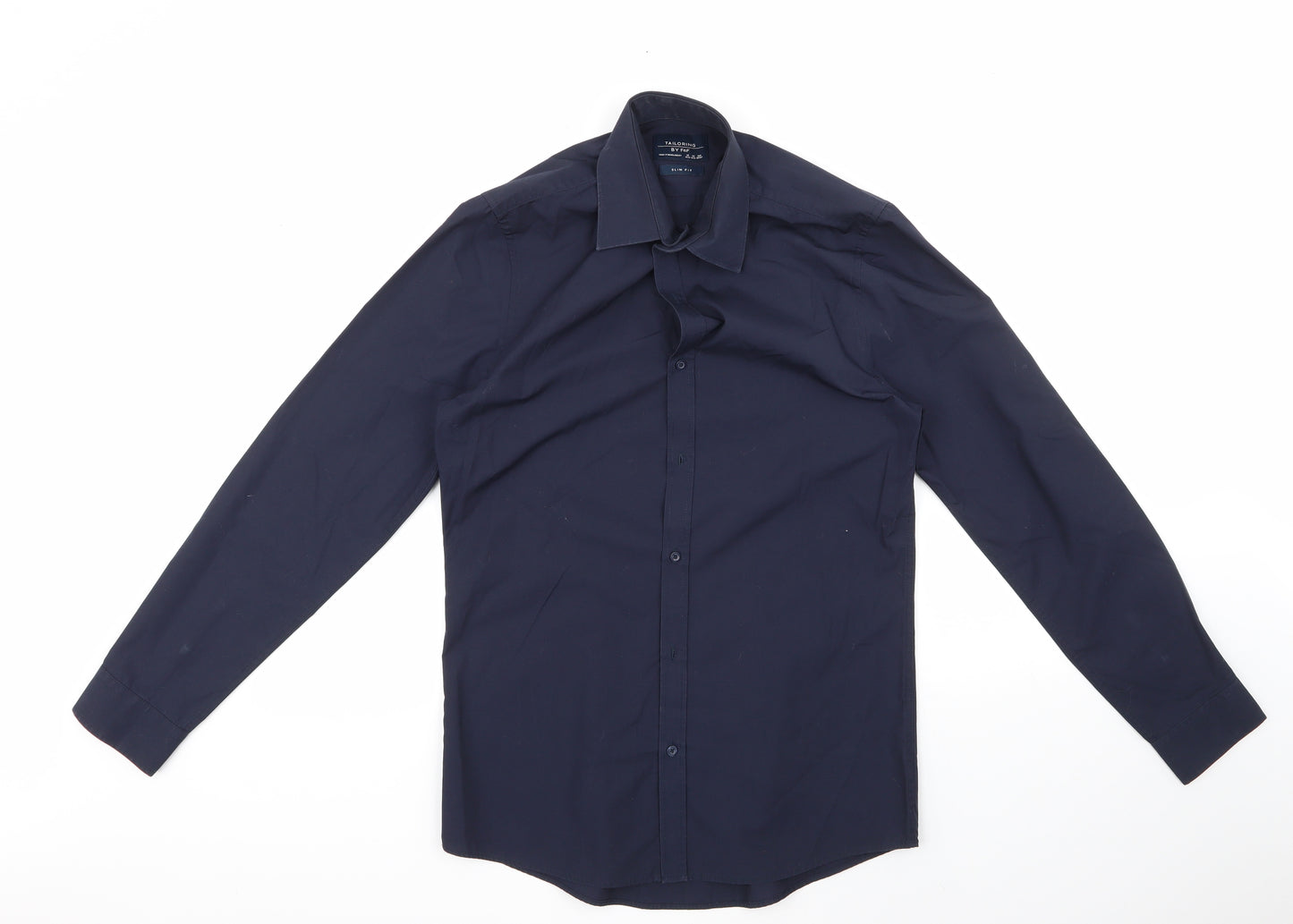 F&F Mens Blue  Polyester  Dress Shirt Size 14.5 Collared