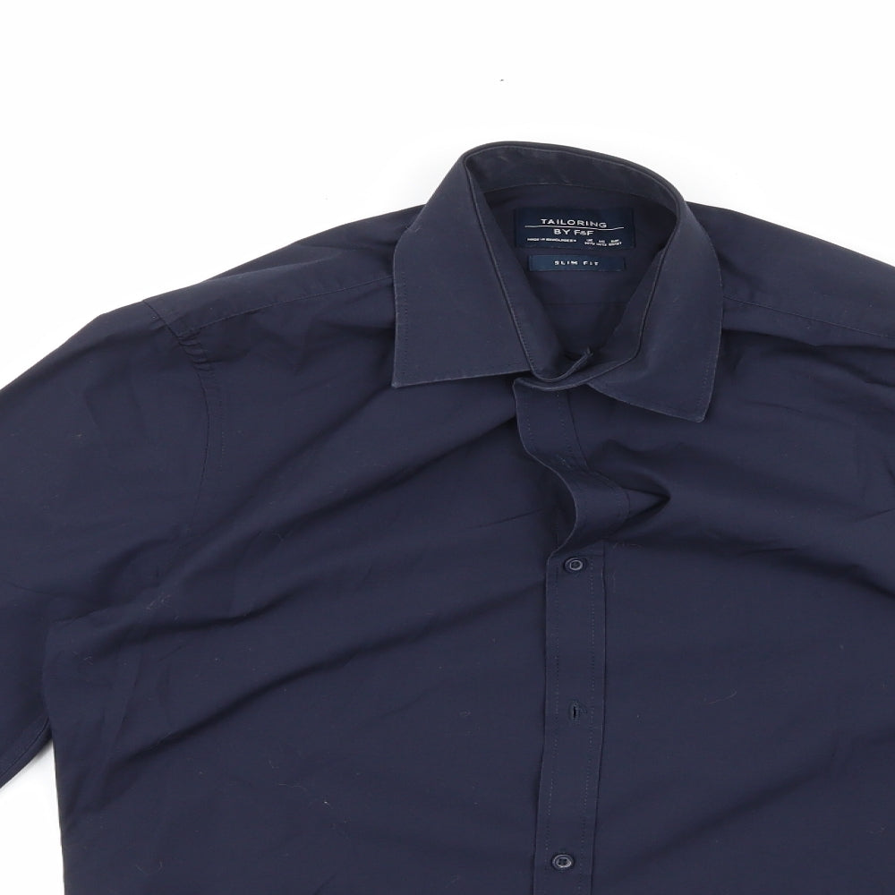 F&F Mens Blue  Polyester  Dress Shirt Size 14.5 Collared