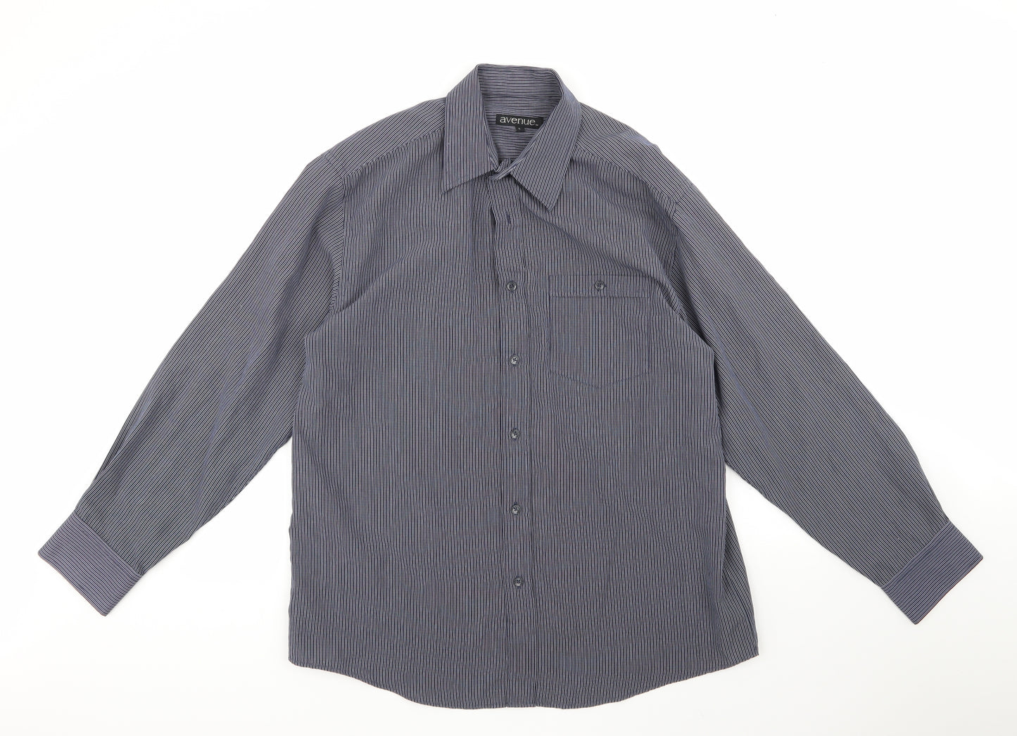 Avenue Mens  Striped 100% Polyester  Dress Shirt Size L Collared