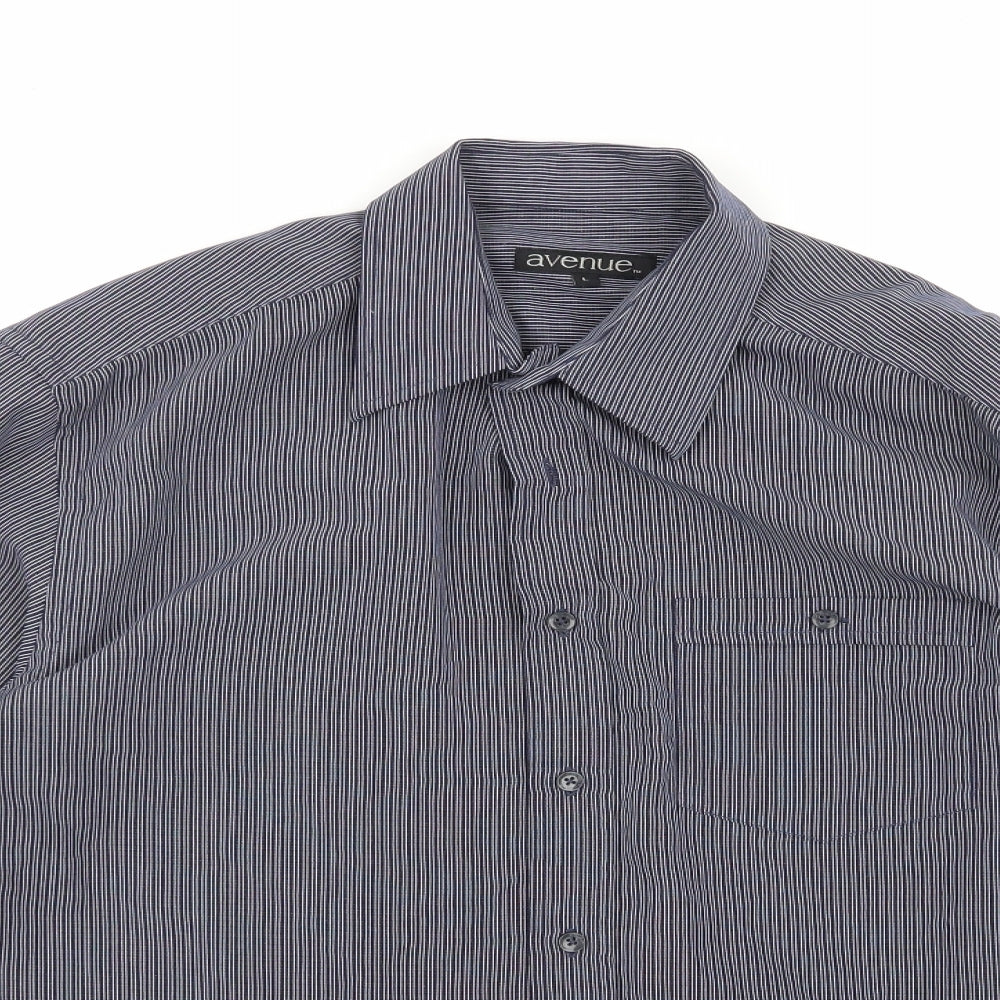 Avenue Mens  Striped 100% Polyester  Dress Shirt Size L Collared