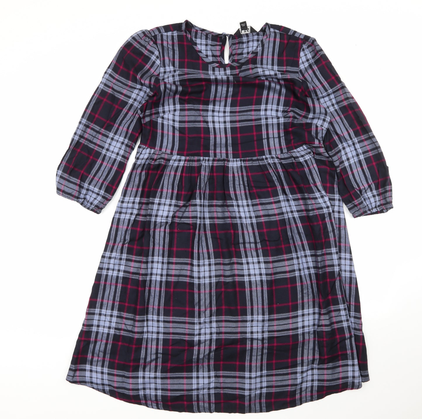 lts Womens Multicoloured Check Viscose Fit & Flare  Size 12  Round Neck