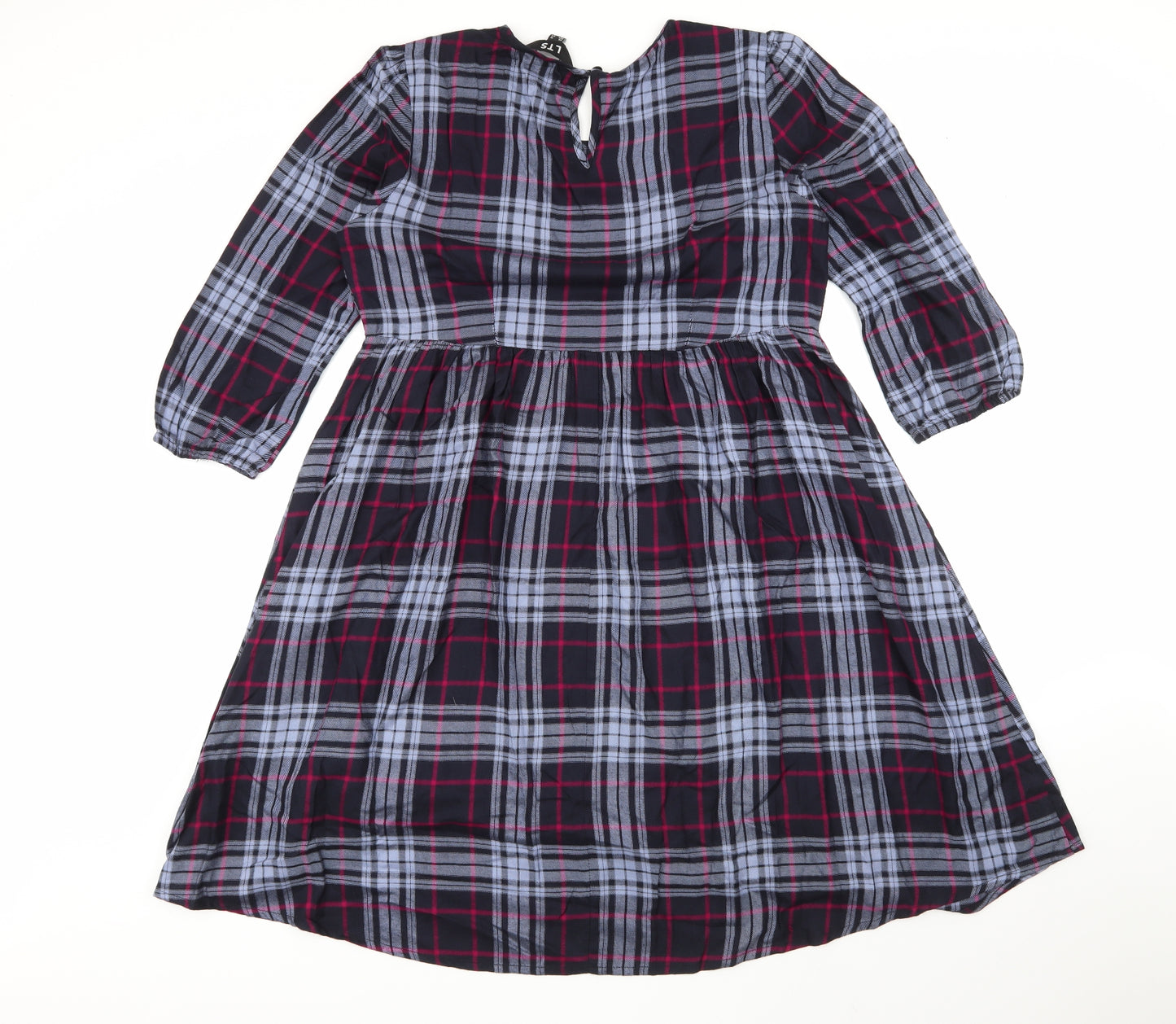 lts Womens Multicoloured Check Viscose Fit & Flare  Size 12  Round Neck