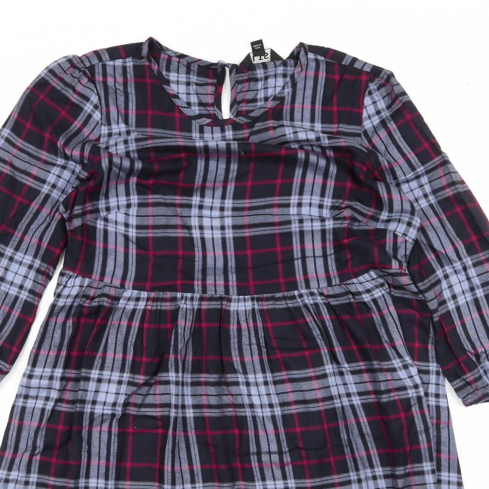 lts Womens Multicoloured Check Viscose Fit & Flare  Size 12  Round Neck