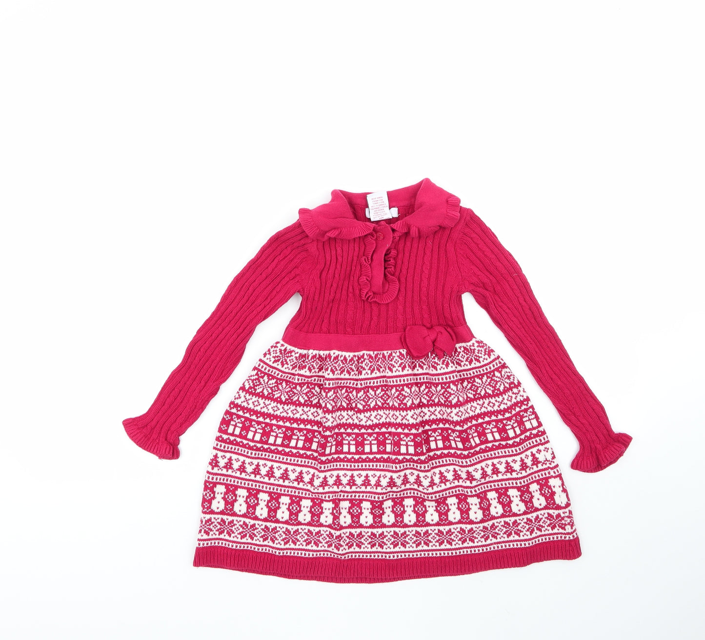 miss mona mouse Girls Multicoloured Geometric Cotton Jumper Dress  Size 4-5 Years  Collared  - CHRISMTAS