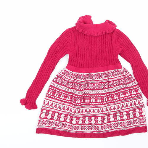 miss mona mouse Girls Multicoloured Geometric Cotton Jumper Dress  Size 4-5 Years  Collared  - CHRISMTAS