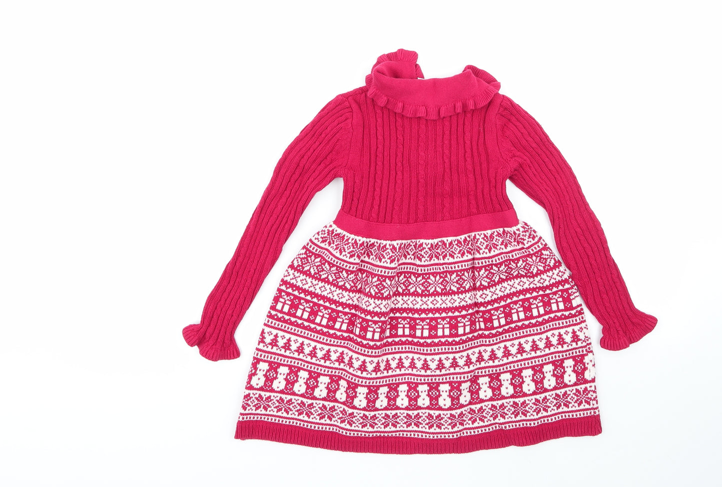 miss mona mouse Girls Multicoloured Geometric Cotton Jumper Dress  Size 4-5 Years  Collared  - CHRISMTAS