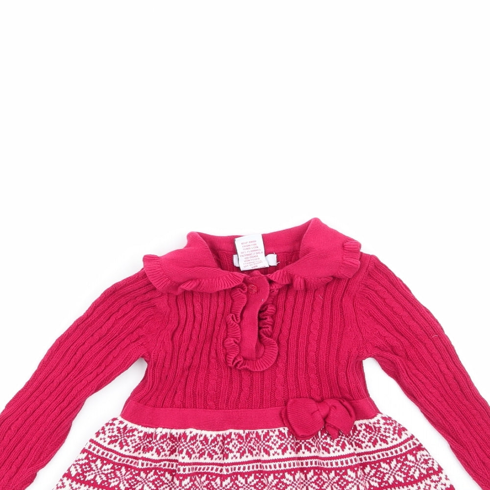 miss mona mouse Girls Multicoloured Geometric Cotton Jumper Dress  Size 4-5 Years  Collared  - CHRISMTAS