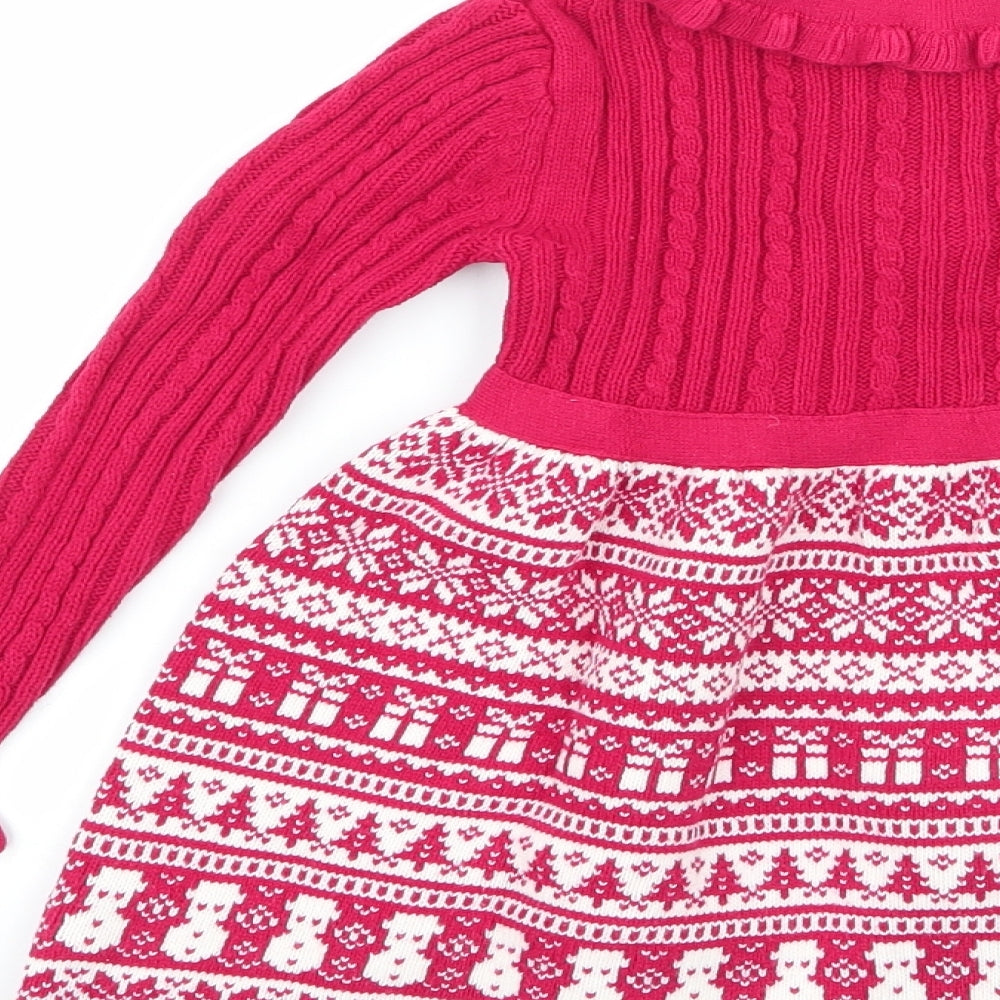 miss mona mouse Girls Multicoloured Geometric Cotton Jumper Dress  Size 4-5 Years  Collared  - CHRISMTAS